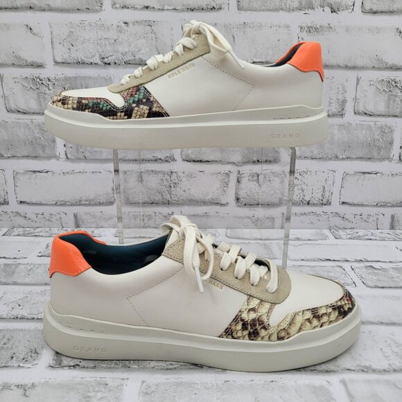 NWOB Cole Haan Grandseries Rally Court Sneakers Orange Snake Ivory Size 8 Womens - Picture 2 of 8